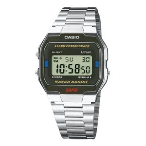 Casio A163WA-1QES Vintage Digitaluhr mit silbernem Edelstahlarmband