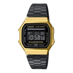 Casio A168WEGB-1BEF Vintage Digitaluhr mit schwarz-goldenem Edelstahlarmband