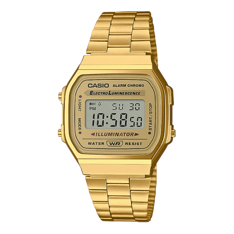Casio A168WG-9EF Vintage Digitaluhr mit goldfarbenem Edelstahlarmband