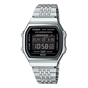 Casio ABL-100WE-1BEF Vintage Digitaluhr mit schwarzem Zifferblatt und silbernem Edelstahlarmband