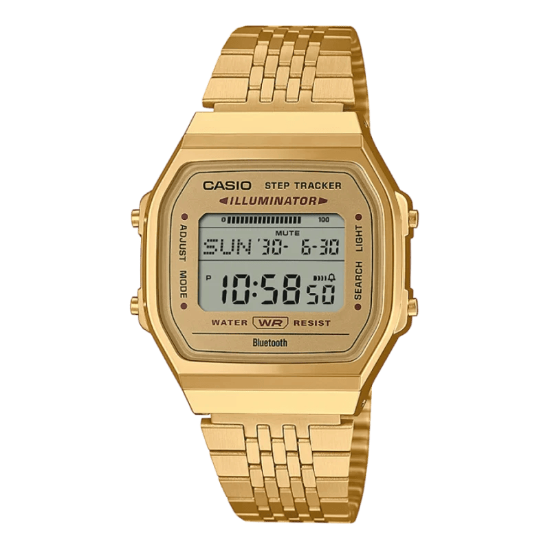 Casio ABL-100WEG-9AEF Vintage Digitaluhr mit goldenem Zifferblatt und goldfarbenem Edelstahlarmband