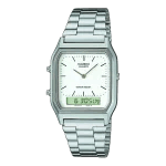 Casio AQ-230A-7DMQYES Retro-Kombinationsuhr mit weißem Zifferblatt und silbernem Edelstahlarmband
