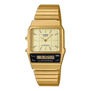 Casio AQ-800EG-9AEF Retro-Kombinationsuhr mit goldfarbenem Zifferblatt und Edelstahlarmband