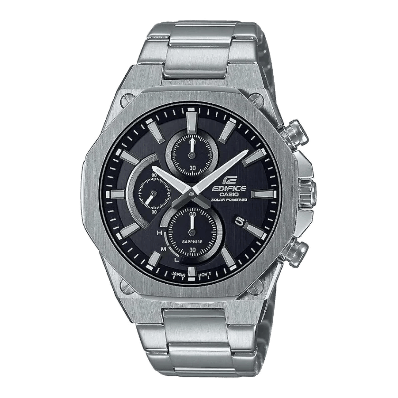 Casio EFS-S570D-1AUEF Edifice Slim Solar Chronograph mit schwarzem Zifferblatt und Edelstahlarmband