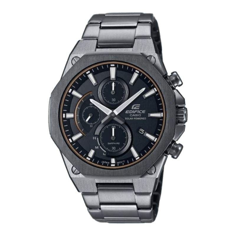 EFS-S570DC-1AUEF Casio EFS-S570DC-1AUEF Edifice Slim Solar Chronograph mit schwarzem Zifferblatt und grauem Edelstahlarmband