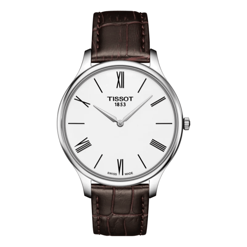 Tissot Tradition Slim Weiß Sale – 39mm Edelstahl & Lederarmband