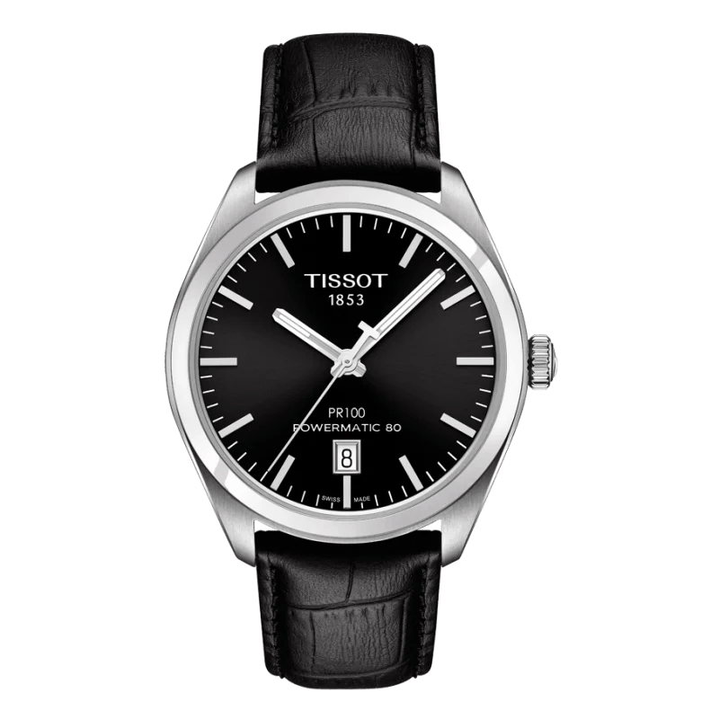 Tissot PR 100 Powermatic 80 Schwarz Sale – Automatikwerk, Saphirglas & Lederarmband