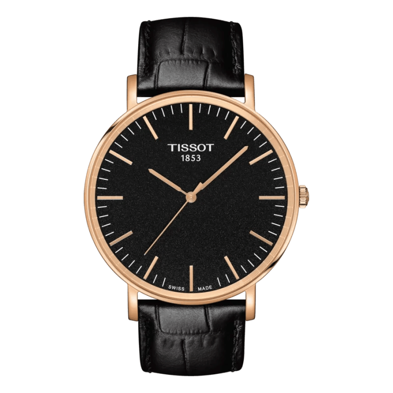 Tissot Everytime Large Schwarz Sale – Minimalistische Eleganz mit Roségold & Leder