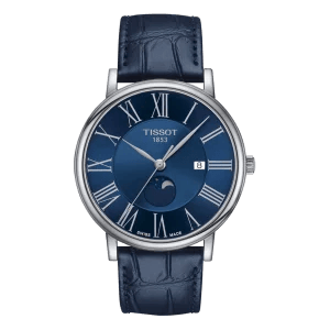 Tissot Carson Premium Moonphase Blau-Leder – Klassische Uhr mit Mondphasenanzeige & Saphirglas