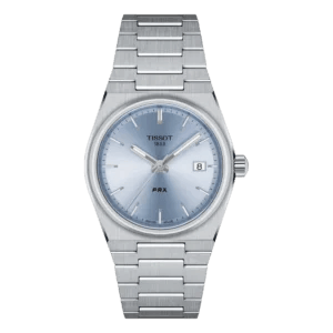 Tissot PRX 35mm Eisblau-Edelstahl – Elegante Retro-Damenuhr mit eisblauem Zifferblatt und Saphirglas