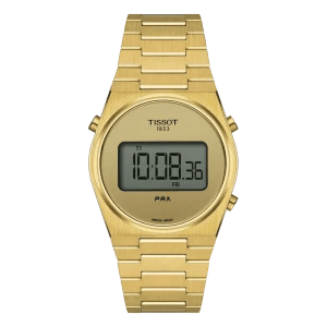 Tissot PRX Digital Gold Sale – Stylische Retro-Digitaluhr mit goldfarbenem Edelstahlgehäuse und digitaler Anzeige