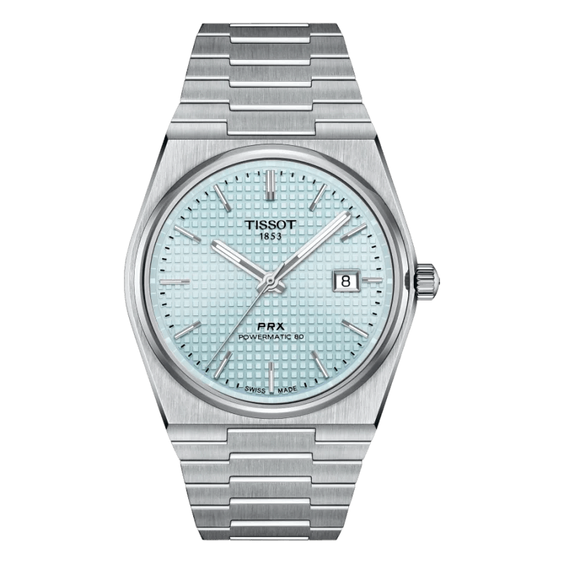 Tissot PRX Powermatic 80 Eisblau-Edelstahl – Automatik-Uhr mit eisblauem Waffel-Zifferblatt & Edelstahlarmband