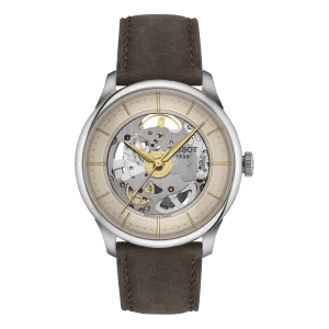 Tissot Chemin des Tourelles Squelette 39mm Braun-Leder – Automatik-Skelettuhr mit braunem Lederarmband und sichtbarem Uhrwerk