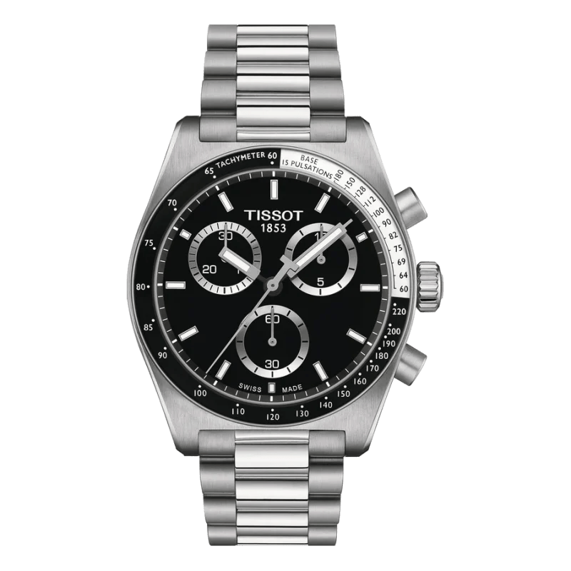 Tissot PR 516 Chronograph 40mm Schwarz-Edelstahl – Sportlicher 40mm Chronograph mit schwarzem Zifferblatt und Edelstahlarmband