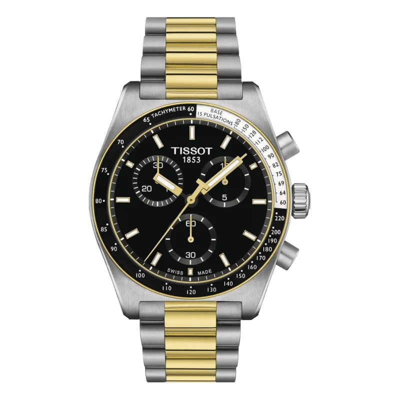 Tissot PR 516 Chronograph 40mm Bicolor Schwarz-Gold – Eleganter Sport-Chronograph mit schwarzem Zifferblatt und zweifarbigem Edelstahlarmband