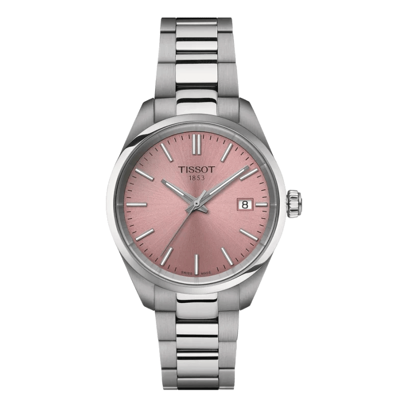 Tissot PR 100 Lady Rosa Edelstahl 34mm – Feminine Damenuhr mit rosafarbenem Zifferblatt und Edelstahlarmband