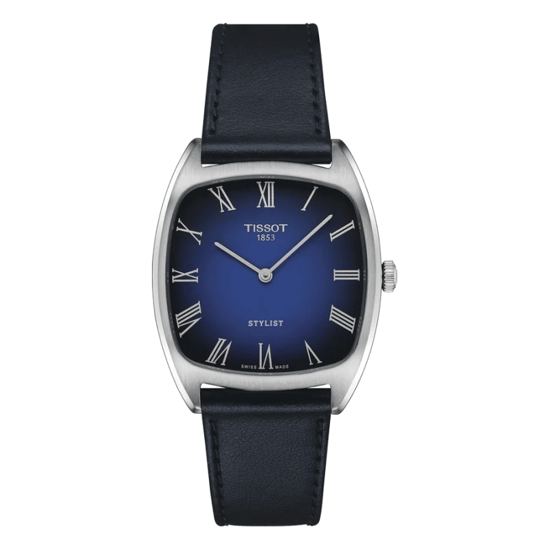 Tissot Stylist Blau 32mm – Retro-inspirierte Schweizer Uhr mit blauem Zifferblatt und Lederarmband