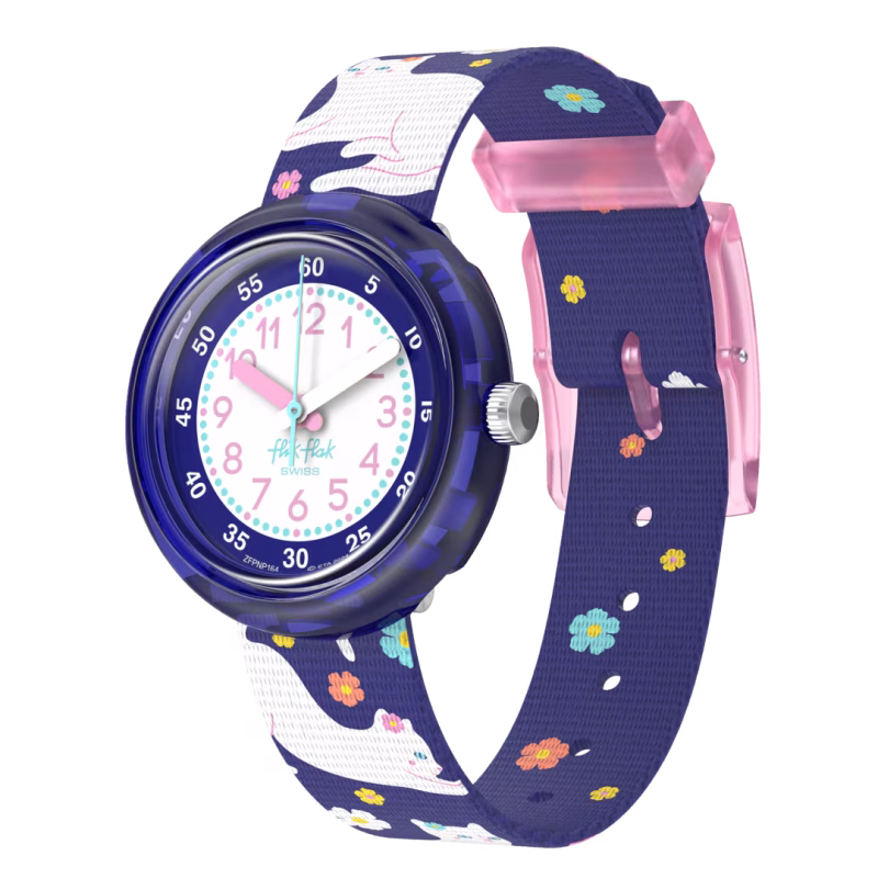 Flik Flak FPNP164 Kinderuhr – Swiss Made mit blauem Armband und Katzen-Motiv