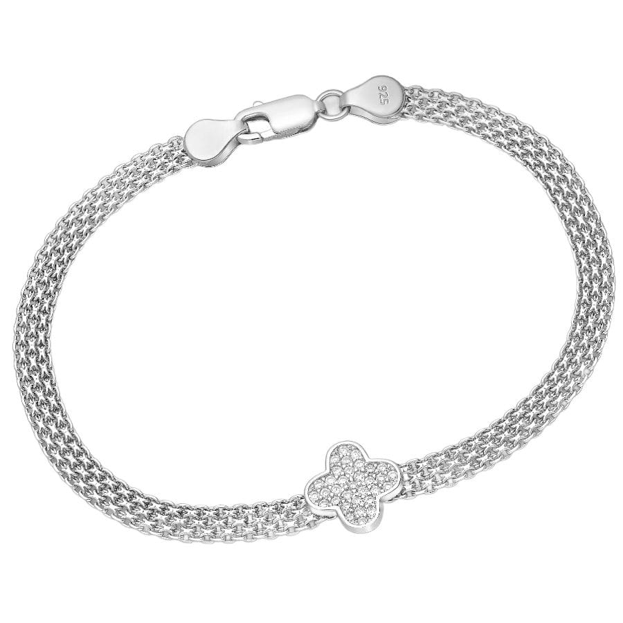 925 Silber Armband mit Kleeblatt & Zirkonia – Glänzender Glücksbringer