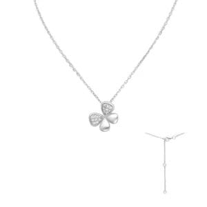 925 Silber Collier 701-30006 – Rhodiniert, Kleeblatt mit Zirkonia und mattierter Oberfläche