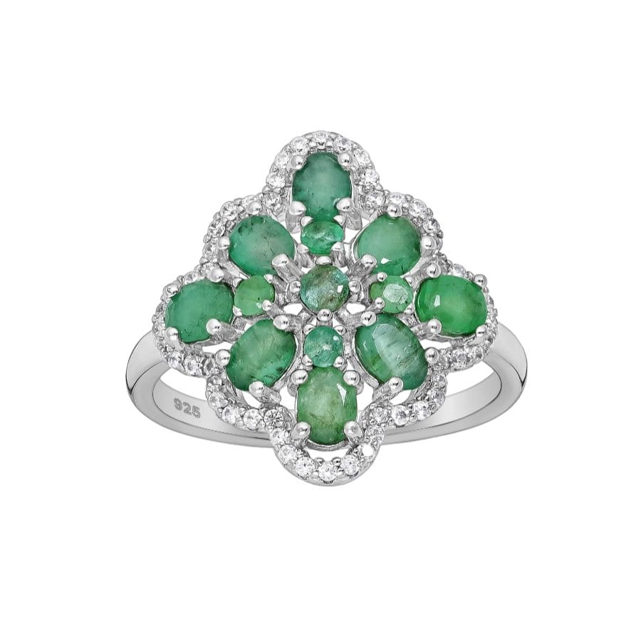 925 Silber Damenring mit Smaragden – Edler Look in Größe 54