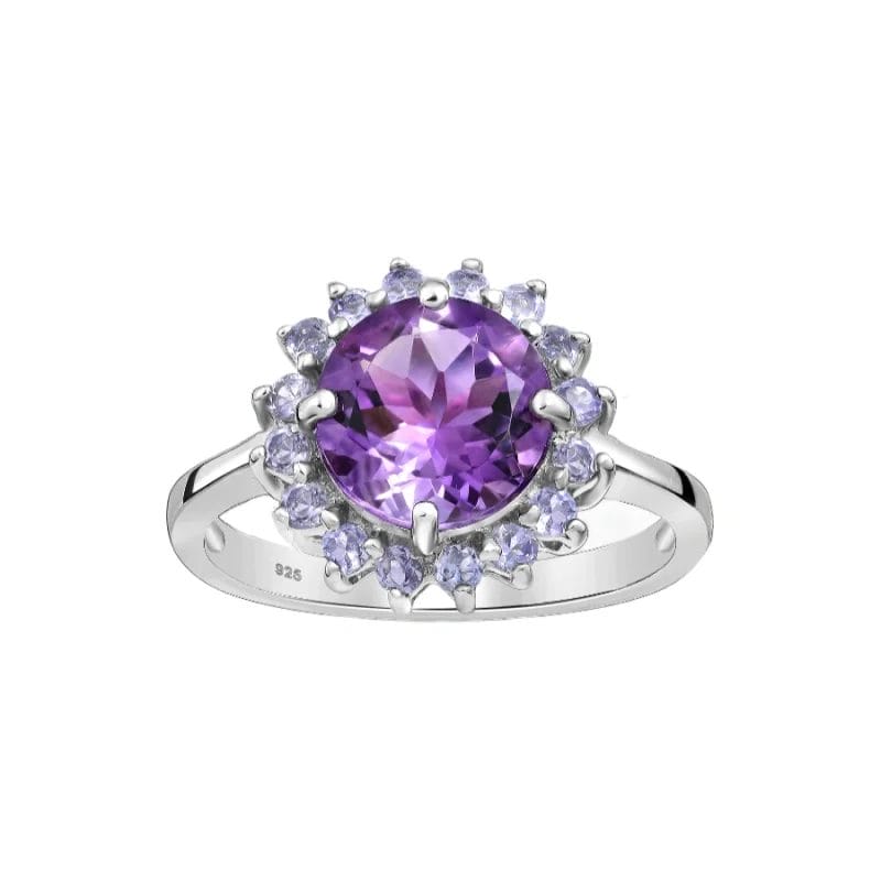 925 Silber Damenring Amethyst 1184-4236 – Größe 56, rhodiniert, mit Tanzaniten & 12 Monaten Garantie