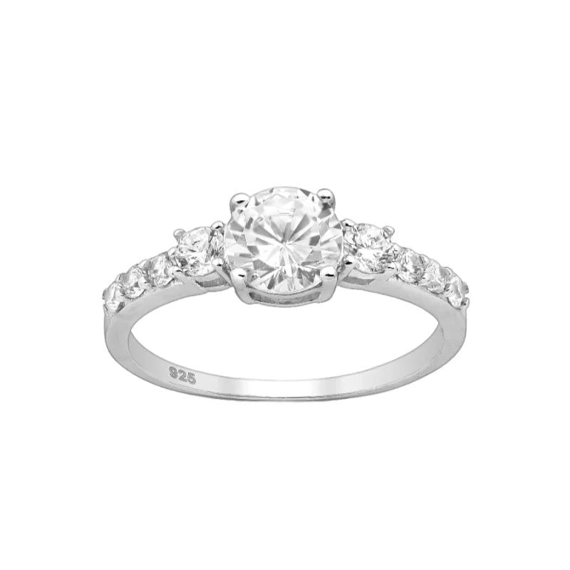 925 Silber Damenring Zirkonia 701-19226 – Solitär-Design, funkelnde Zirkonia, rhodiniert, Größe 54 (EU)