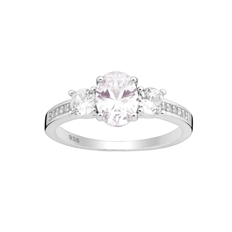 925 Silber Damenring Zirkonia 701-21026 – Ovaler lila Zirkonia, klare Zirkonia, rhodiniert, Ringgröße 56.5