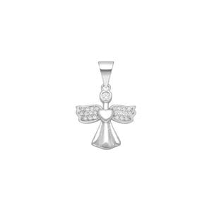 925 Silber Anhänger Engel 701-30038 – Rhodiniert, mit Zirkonia & Herzsymbol