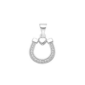 925 Silber Anhänger 701-29016 – Rhodiniert, Hufeisen-Design mit Herz & Zirkonia