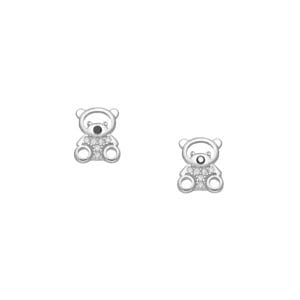 925 Silber Ohrstecker 701-29802 – Rhodiniert, Teddybär-Design mit Zirkonia