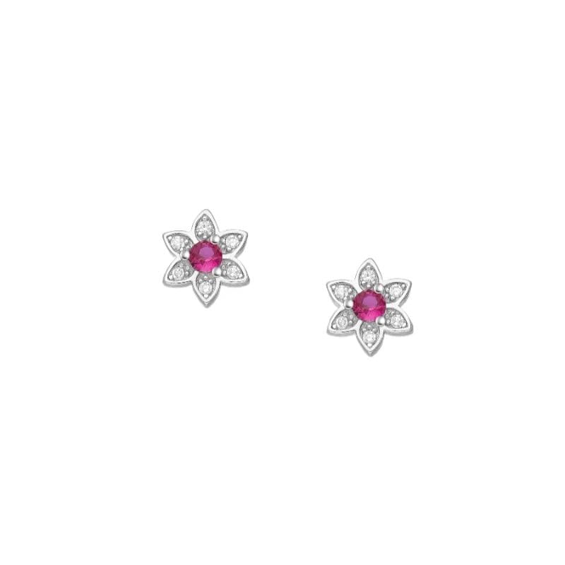 925 Silber Ohrstecker Pink Zirkonia 701-30185 – Rhodiniert, Blütenform, 8 mm breit & kindlich verspielt