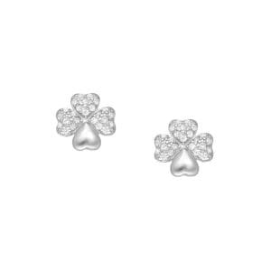 925 Silber Ohrstecker 701-29857 – Rhodiniert, Kleeblatt-Design mit Zirkonia & Herz