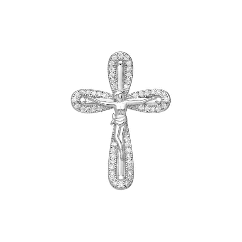 silber-kreuz-701-27141 925 Silber Kreuz Anhänger 701-27141 mit Jesusfigur und Zirkonia – Höhe 26 mm