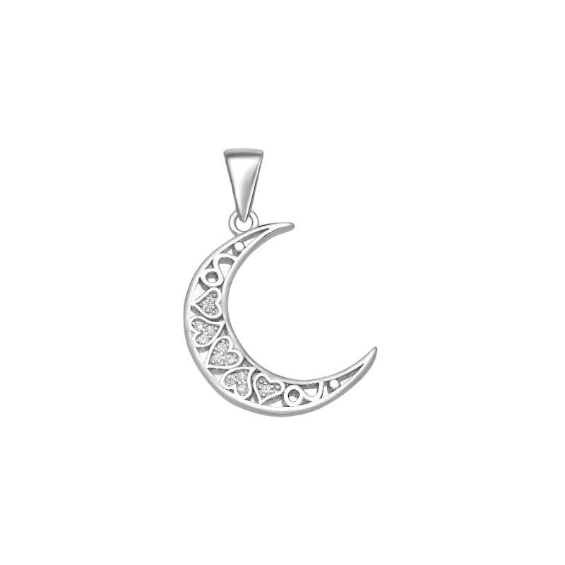 silber-mond-701-29235 925 Silber Anhänger 701-29235 – Rhodiniert, Halbmond-Design mit Herzen & Zirkonia