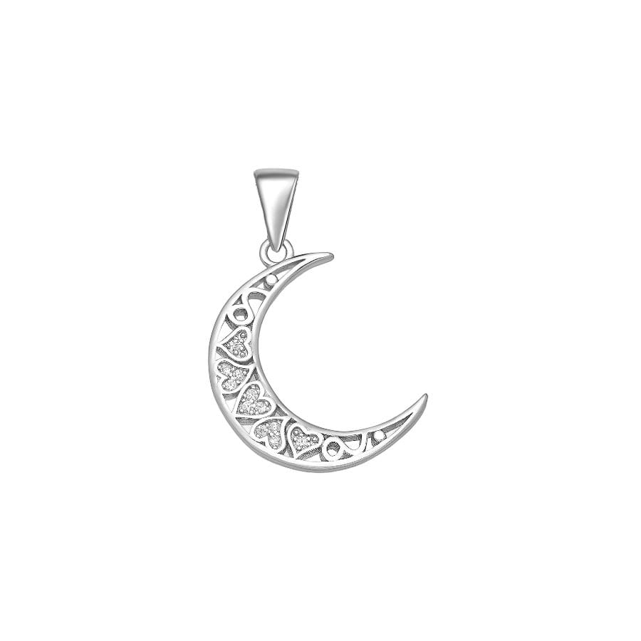 925 Silber Anhänger Halbmond mit Herzen & Zirkonia – Symbolische Eleganz