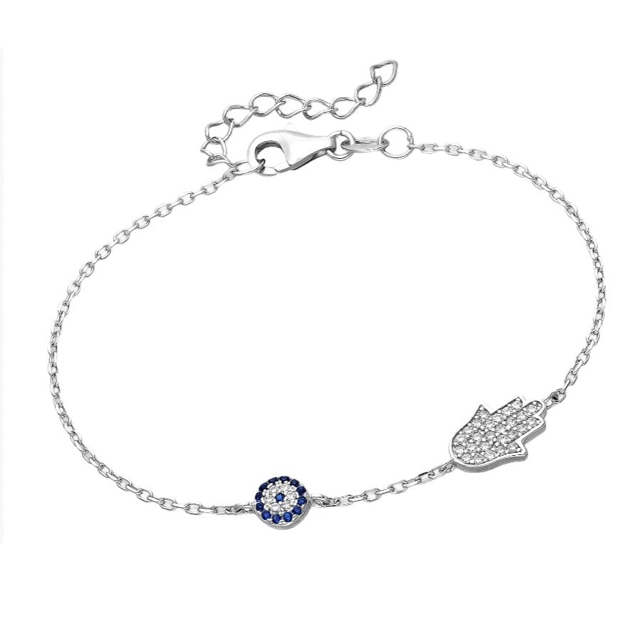 925 Silber Armband mit Nazar und Fatima-Hand – Schutzsymbol Schmuck