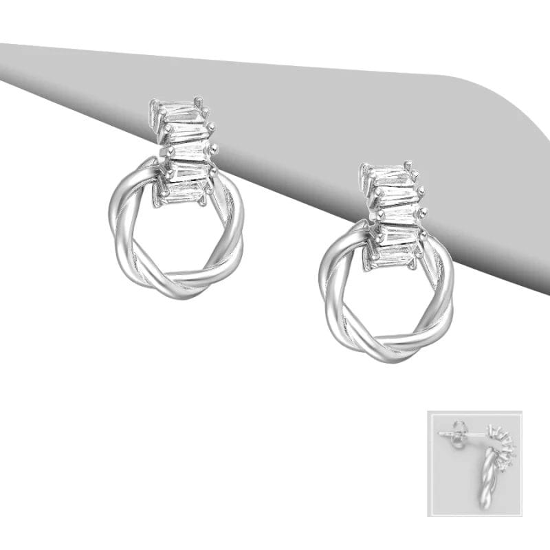 925 Silber Ohrstecker 701-29935 – Rhodiniert, mit Baguette-Zirkonia & gedrehtem Ring