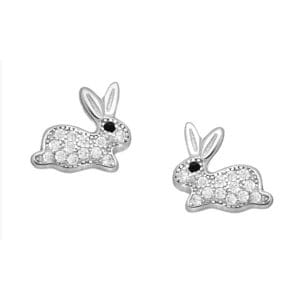 925 Silber Ohrstecker Kinder Zirkonia 701-18164 – Hasen-Design, rhodiniert, funkelnde Zirkonia, hypoallergen