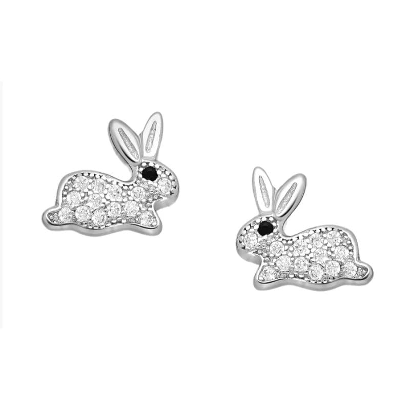925 Silber Ohrstecker Kinder Zirkonia 701-18164 – Hasen-Design, rhodiniert, funkelnde Zirkonia, hypoallergen