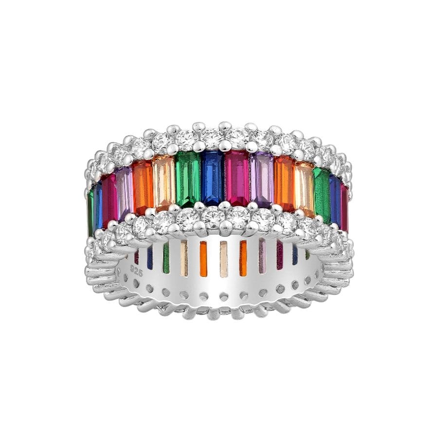 925 Silber Rainbow Damenring mit Zirkonia – Größe 54 / 14