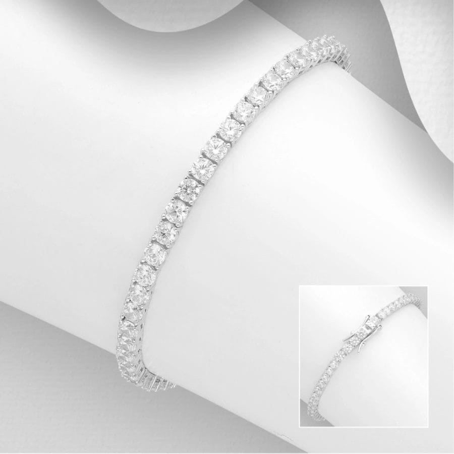 925 Silber Tennisarmband Zirkonia – 19cm Länge, 4mm Steine