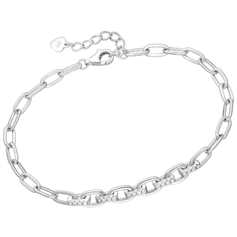 silber-armband-701-30381 925 Silber Armband Kettenglieder Zirkonia 701-30381 – Rhodiniert, 16.5+3 cm, mit funkelnden Details