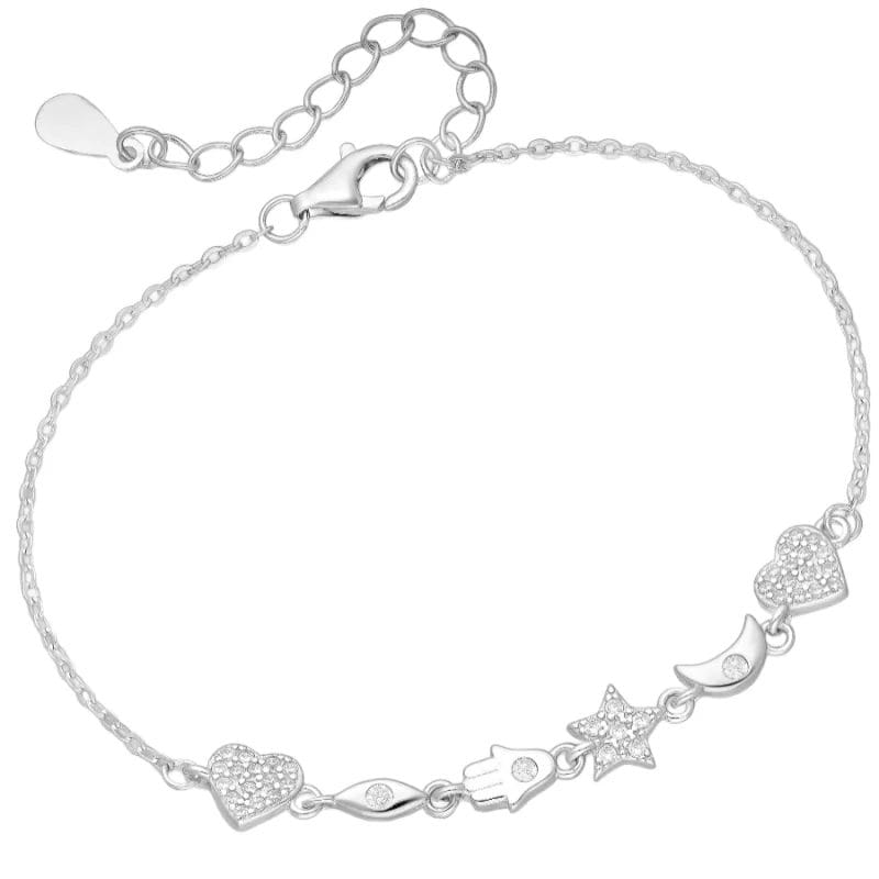 silber-armband-701-33322 925 Silber Armband Glückssymbole Zirkonia 701-33322 – Rhodiniert, 17+3 cm, mit Herzen, Stern, Mond & Zirkonia