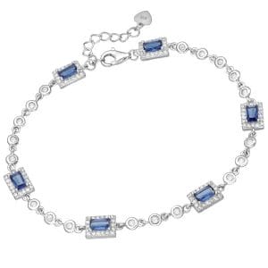 925 Silber Armband blaue Rechteck Zirkonia 701-33573 – Rhodiniert, 17+3 cm, elegantes Design mit intensiven Farbakzenten