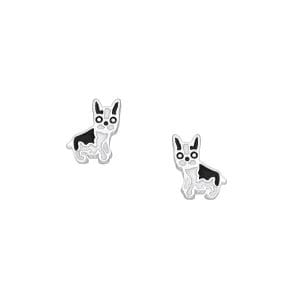 925 Silber Hund Ohrstecker 706-38314 – Ca. 8 mm x 6 mm, Emaille-Details, süßer Tier-Schmuck