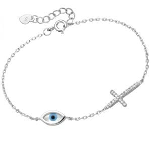 925 Silber Nazar Armband 789-3375 – Schutzsymbol & Kreuz im edlen Design