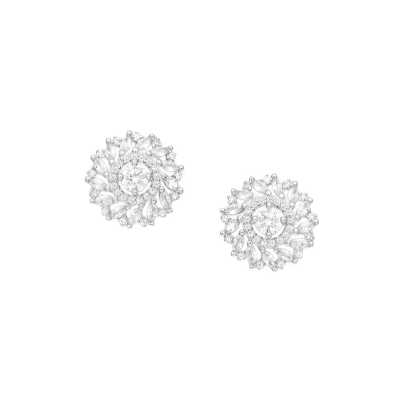 silber-ohrschmuck-701-33277 925 Silber Ohrschmuck Zirkonia 701-33277 – Rhodiniert, 13 mm, Blütenform mit funkelnden Zirkonia
