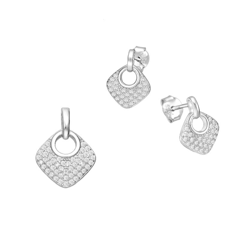 925 Silber Set Zirkonia 701-33583 – Rhodiniert, Anhänger ca. 15 mm & Ohrstecker ca. 10 mm, elegantes Design mit Pavé-Zirkonia