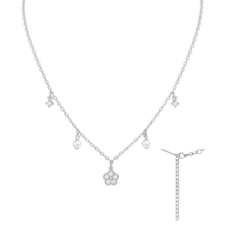silber_damen_collier_701-33494 925 Silber Collier Zirkonia & Perlen 701-33494 verstellbar